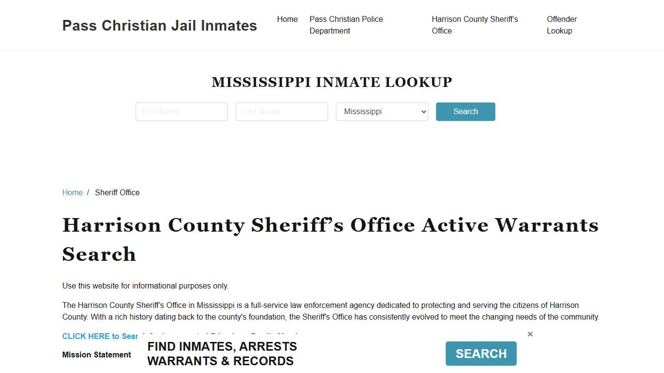 Harrison County Sheriff Office, MS Warrant Lookup
